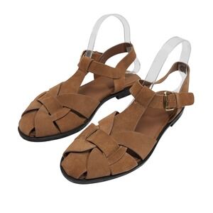 Zara Brown Sandals Women Size EUR 39 US 8.5 9 Suede Strappy Buckle Flat